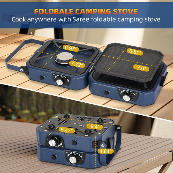 2-Burner Camping Stove Foldable Gas Camp Stove For Outdoor Cooking w/Carry Bag