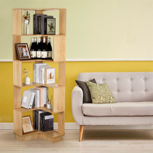 5 Tier Corner Bookshelf Storage Large Wooden Open Storage Display Stand 1.75m AU