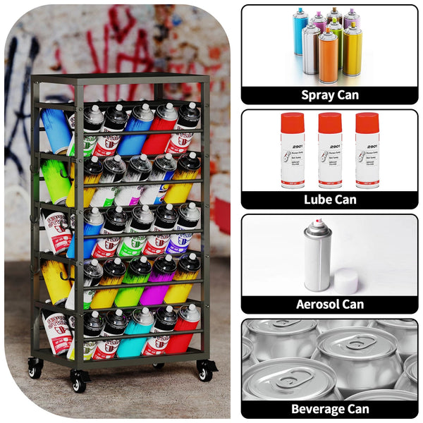 50 Can Spray Paint Storage Rack Aerosol Storage Cart Rolling Spray Bottle Holder