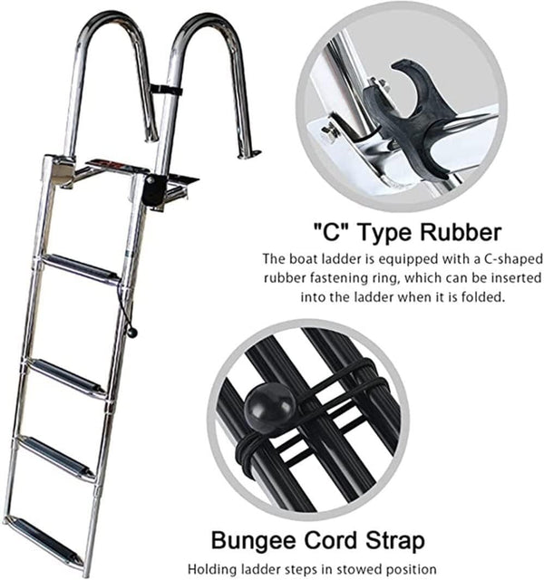 4 Steps Boat Ladder Telescoping Telescopic Yacht/Pontoon Ladder Boarding Ladder