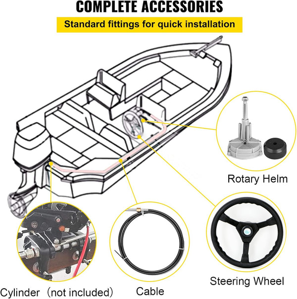14FT Boat Steering Kit 3/4" Standard Tapered Shaft for Yachts Fishing Boats