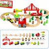 80 Pcs Electric Train Set -Wooden Track & Crane & Trains Toys Set Kids DIY Toy