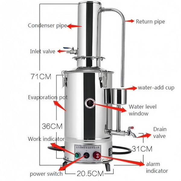 5L/h Water Distiller Purifier Machine Laboratory Auto Control Stainless Steel AU