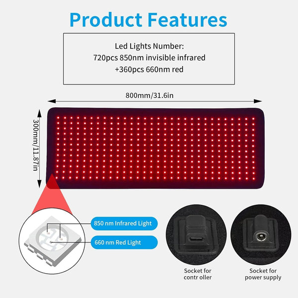 Red Light Therapy Pad Mat LED Infrared Full Body Device Back Muscle Pain Relief