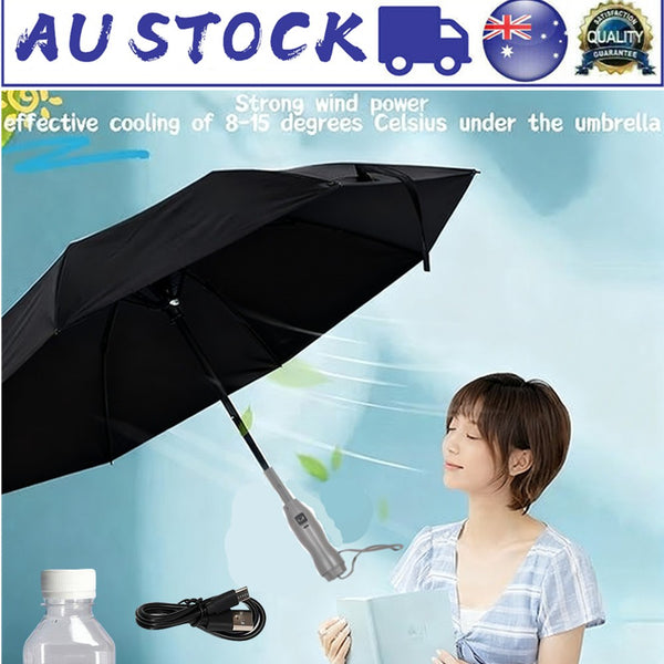 Rechargeable Misting Fan Umbrella For Sun & Rain Outdoor Adjustable 2-speed
