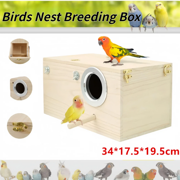 Oversized Bird Nest Breeding Box Parakeet Budgie Cockatiel Nesting Window Wooden