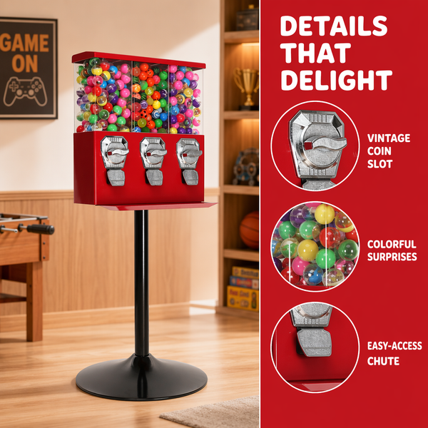 Gumball Machine 3 Section Vending Sweets Bubble Gum Balls Toy Candy Dispenser
