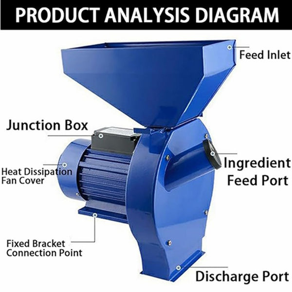 Grain Grinder Corn Barley Wheat Mill Electric Grain Crusher Adjustable Thickness