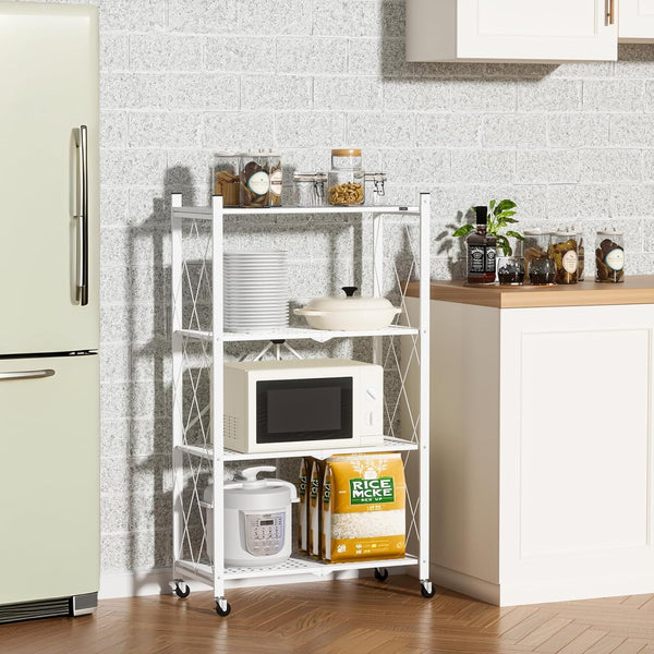 4Tier Folding Shelf with Wheel Storage Rack Cart for Kitchen Pantry Laundry Room