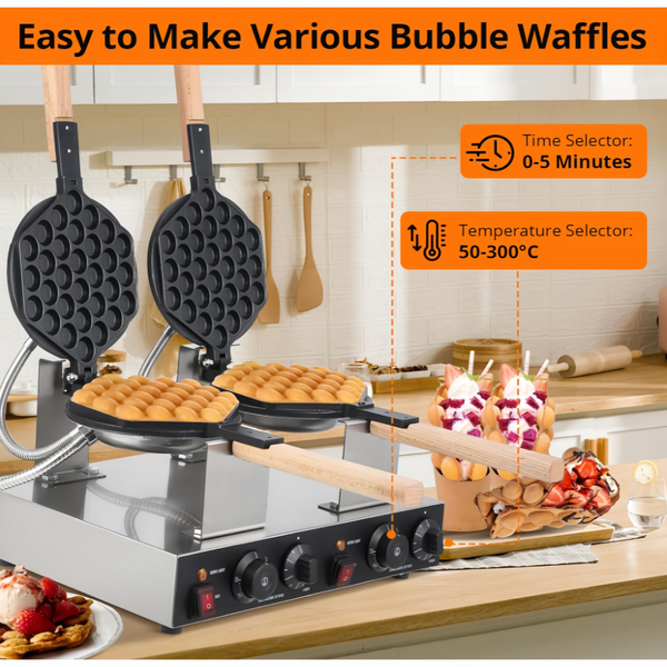 Commercial Electric Bubble Egg Cake Maker Oven Waffle Pan Kitchen Baker Machine
