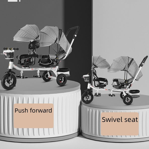 Twins Stroller Pram Tricycle Baby Double Seat Tandem Kids Toddler Ride-On Toy