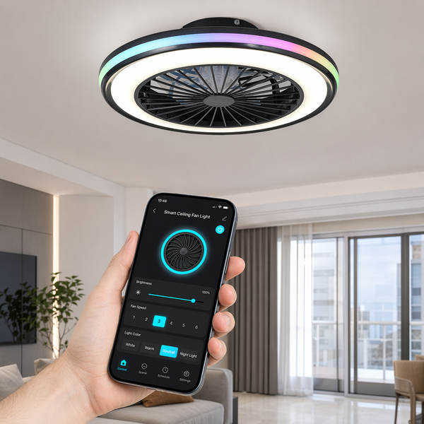 Modern Ceiling Fans Light LED Lights 6 Speeds App + Remote Control 3000K-6000K