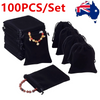 100PCS Black Velvet Pouch Drawstring Bags Wedding Favours Gift Jewellery Packing