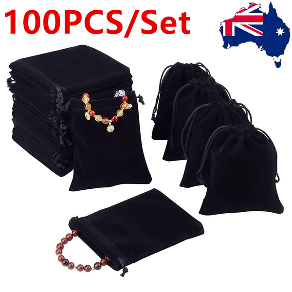 100PCS Black Velvet Pouch Drawstring Bags Wedding Favours Gift Jewellery Packing