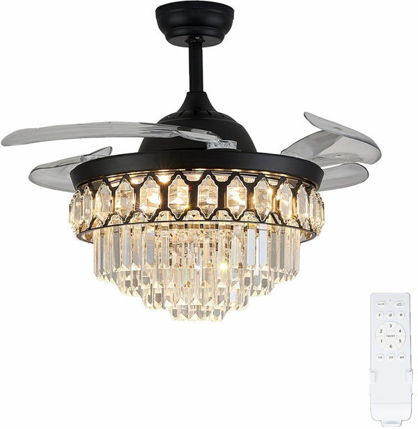 42" Crystal Ceiling Fan Lights with Remote 6 Wind Speed Crystal Chandelier Fan