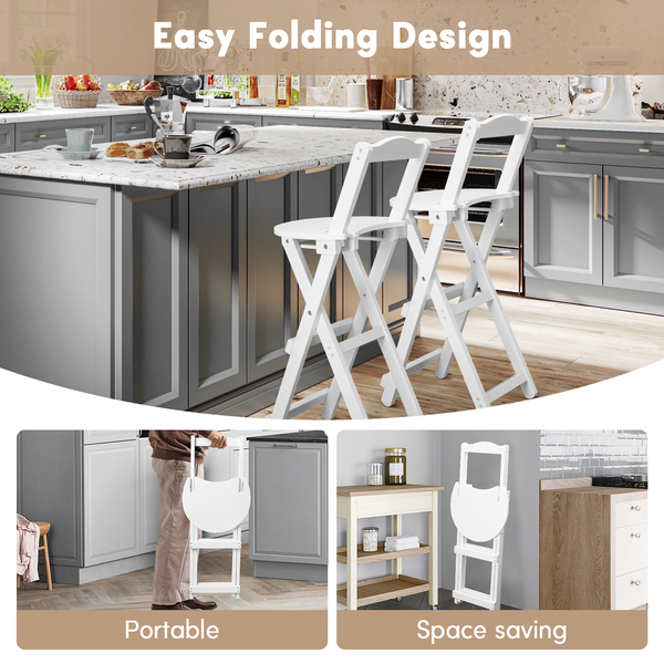 Bamboo Bar Stool Foldable Design W/ Ergonomic Backrest Space-saving For Bars