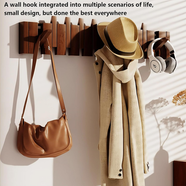 Walnut Wood Coat Rack 12 Hooks Piano Shape Wall Mounted Wall Hanger Clothes Hook