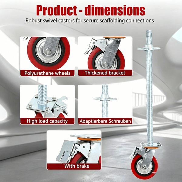 4 Pack 6" Adjustable Leveling Scaffolding Wheels Scaffolding Caster 79cm Long AU
