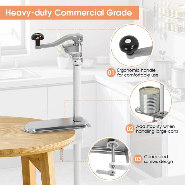 Commercial Can Opener Heavy Duty Manual Table Can Opener with Plated Steel Base
