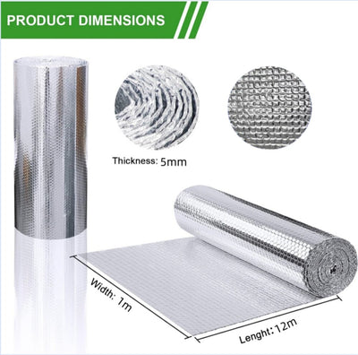 EPE FOAM Aluminum foil 1x12M 5MM Heat Reflective Radiant Barrier Insulation Roll