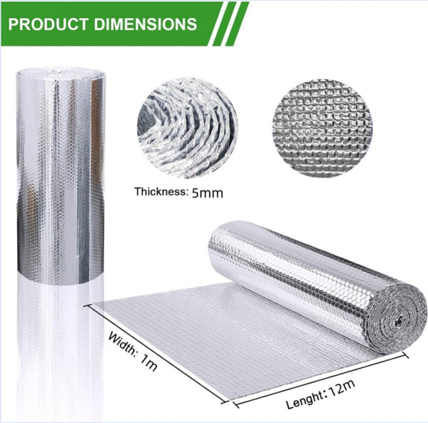 EPE FOAM Aluminum foil 1x12M 5MM Heat Reflective Radiant Barrier Insulation Roll