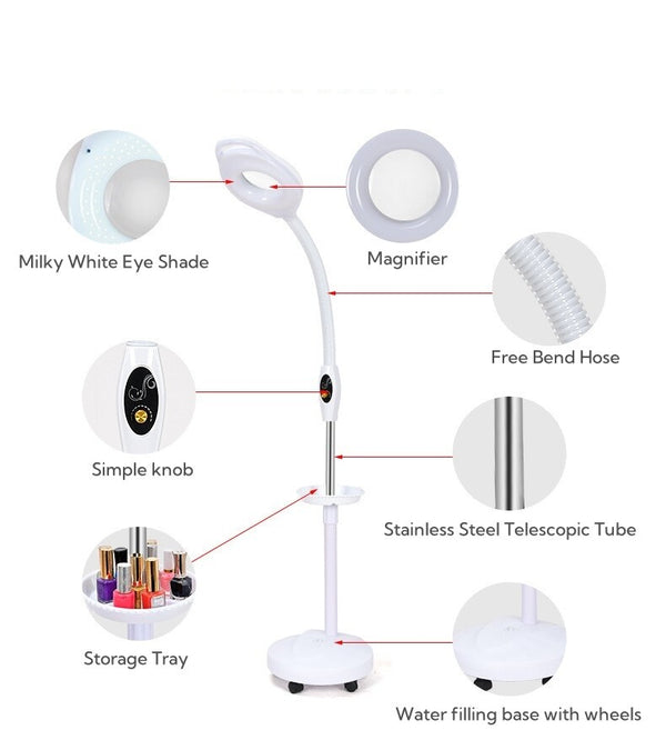 16x Gooseneck Magnifying Floor Lamp Glass Led Adjustable Floor Lamp Rolling Base