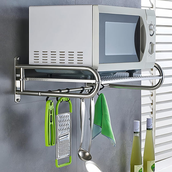 Wall Mounted Microwave Shelf Oven Deck with Hooks Stainless Steel Oven Organizer