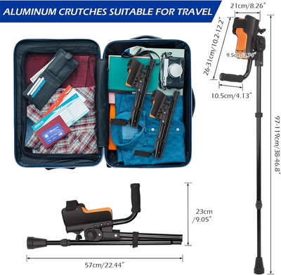 Forearm Crutches Lightweight Aluminum Crutches w/ Adjustable Elbow Elastic Band