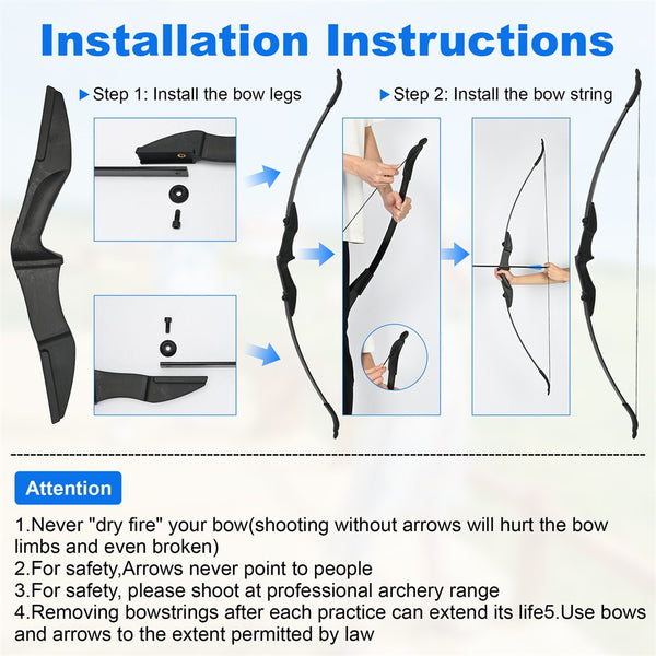 53" Archery 40lbs Takedown Recurve Bow and Arrow Set with Quiver for Hunting AU