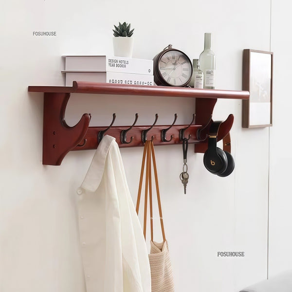 5 Hooks Wall Mounted Coat Rack Wooden Vintage Entryway Hat Clothes Organizer