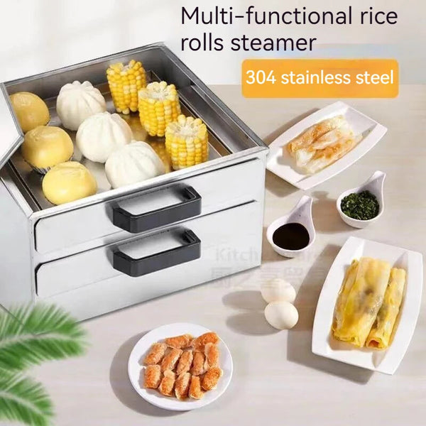 Cantonese Rice Noodle Rolls Machine,Double-layer Steamer Vermicelli Roll Steamer