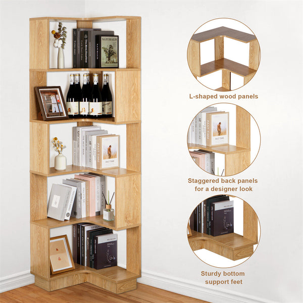 5 Tier Corner Bookshelf Storage Large Wooden Open Storage Display Stand 1.75m AU