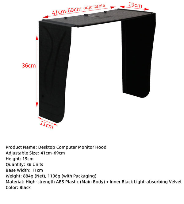 Desktop Computer Monitor Hood, 17-27In Adjustable, Foldable Anti-Glare Sunshade