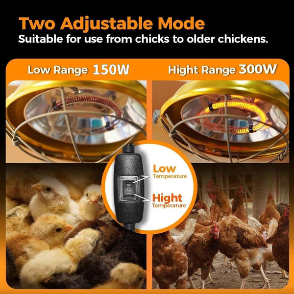 300W Heat Lamp for Chicken Coop Waterproof Brooder Heater for Chick,Duck,Poultry
