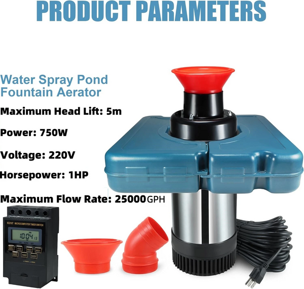 25000GPH Fountain Aerator Pump Stainless Steel Pond Large Water Aerator Floating