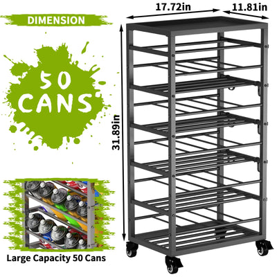 50 Can Spray Paint Storage Rack Aerosol Storage Cart Rolling Spray Bottle Holder