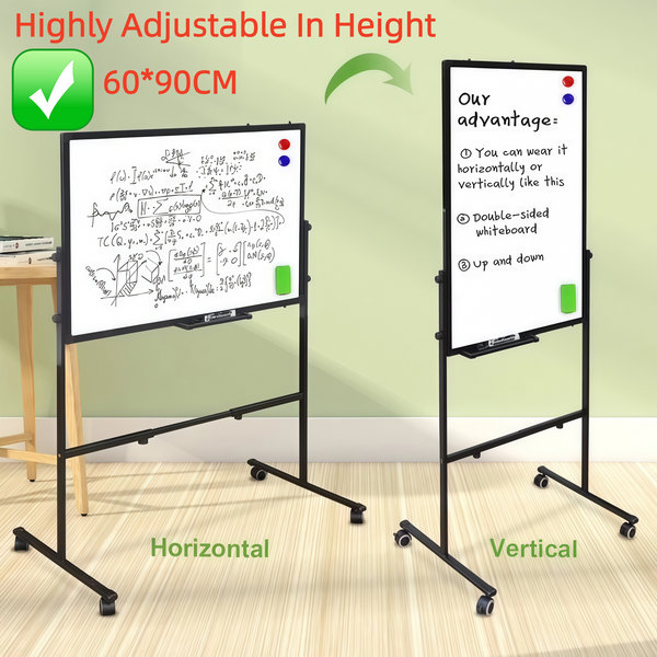Magnetic Mobile White Board 90*60cm Double Sided Erase Board Rolling ON Wheels