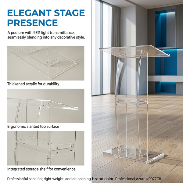 Transparent Acrylic Podium Stand Free Standing Church Pulpit for Speech Wedding