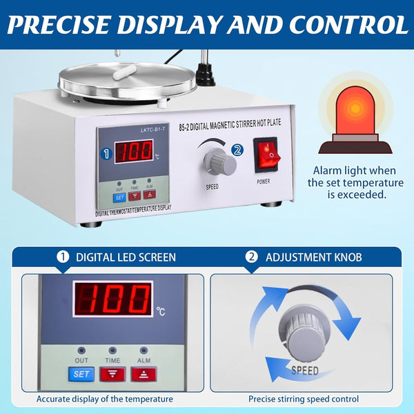 2L Magnetic Stirrer Hot Plate with Digital Temperature Display & Speed Adjusting