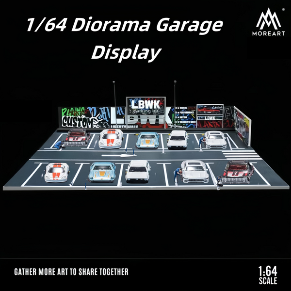 1:64 Diorama Open Air Car Parking Lot Model LED Lighting Car Garage Scene Model