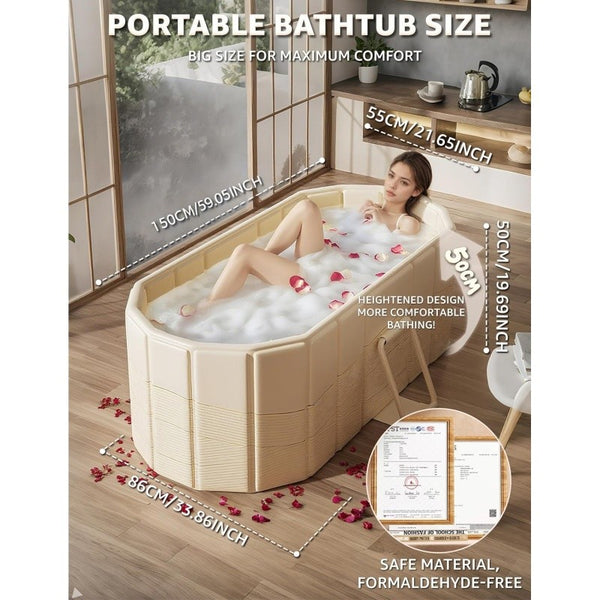 59'' Foldable Portable Large Bathtub Water Tub Folding PVC Adult Spa Bath Bucket