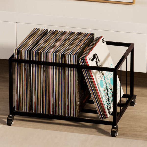 Vinyl Record Storage Rack on Wheels Sturdy Metal Frame Vinyl Organizer LP Holder