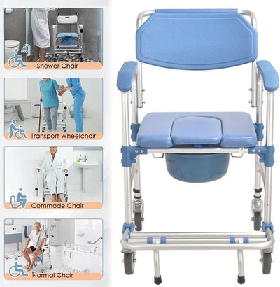 Shower Chair With Wheels Disabled Bedside Commode Wheelchair Toilet Chair 200KG