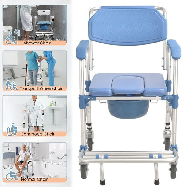 Shower Chair With Wheels Disabled Bedside Commode Wheelchair Toilet Chair 200KG