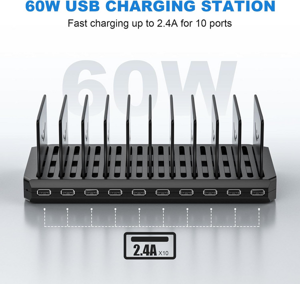 10 Port USB Charge Hub Station Multi-Device Charging Dock for Phones iPad Tables