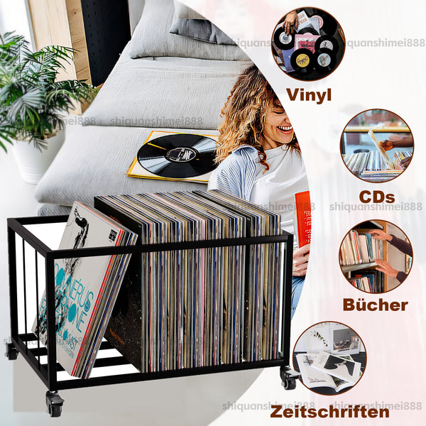 Vinyl Record Storage Rack on Wheels Sturdy Metal Frame Vinyl Organizer LP Holder