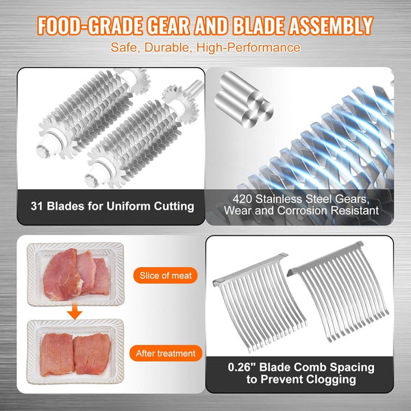 2-in-1 Meat Tenderizer Tool Stainless Steel Manual Cuber & Beef Jerky Slicer Set