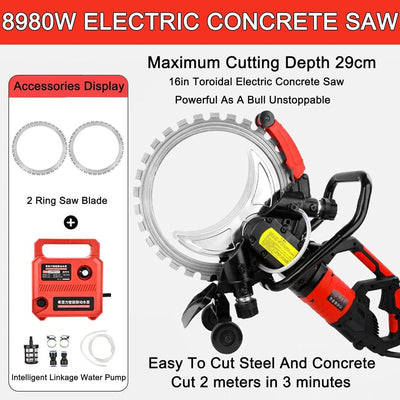 29cm Concrete Cutting Ring Saw HF Concrete Cut Off w/2 Blades&Water Pump 3000RPM
