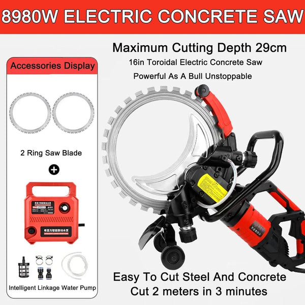 29cm Concrete Cutting Ring Saw HF Concrete Cut Off w/2 Blades&Water Pump 3000RPM