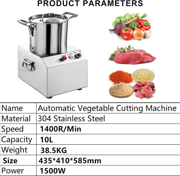 Commercial Food Processor Fritter Machine 1500W 10L Stainless Steel Meat Mincer
